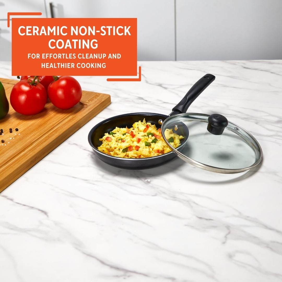 IMUSA Ceramic Nonstick Frying Pan with lid, Egg Pan, Omelet Pans, 6.3 Inch, Aluminium, Black