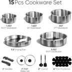 CAROTE Pots and Pans Set, Stainless Steel Cookware Set Detachable Handle, 15pcs Induction Kitchen Cookware Sets with Removable Handle, RV Cookware Set, Oven Safe, Mothers Day Gifts