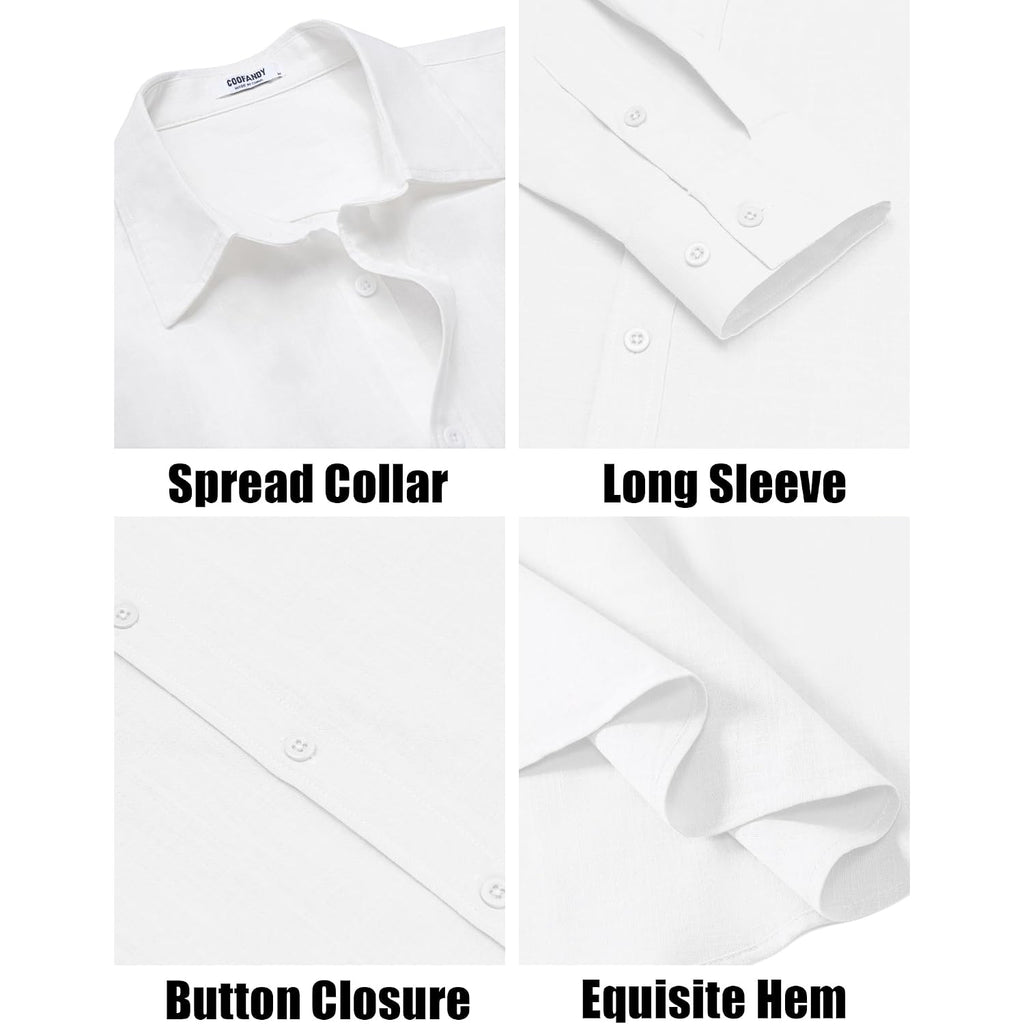 Coofandy Men'S Casual Button Down Shirts Long Sleeve Cotton Beach Wedding Shirt Summer Linen Shirt For Men
