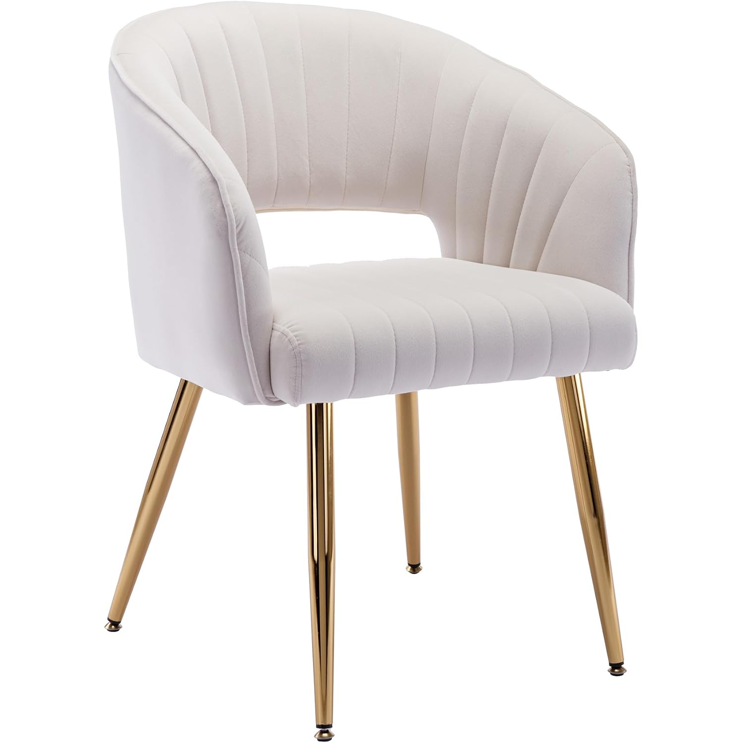 Modern Velvet Desk Chair Accent Armchair Upholstered Tufted Chairs Dining Chairs, Tufted Vanity Chair Side Chairs With Gold Metal Legs For Dining Room Living Room Restaurant,1 Pc &Cream