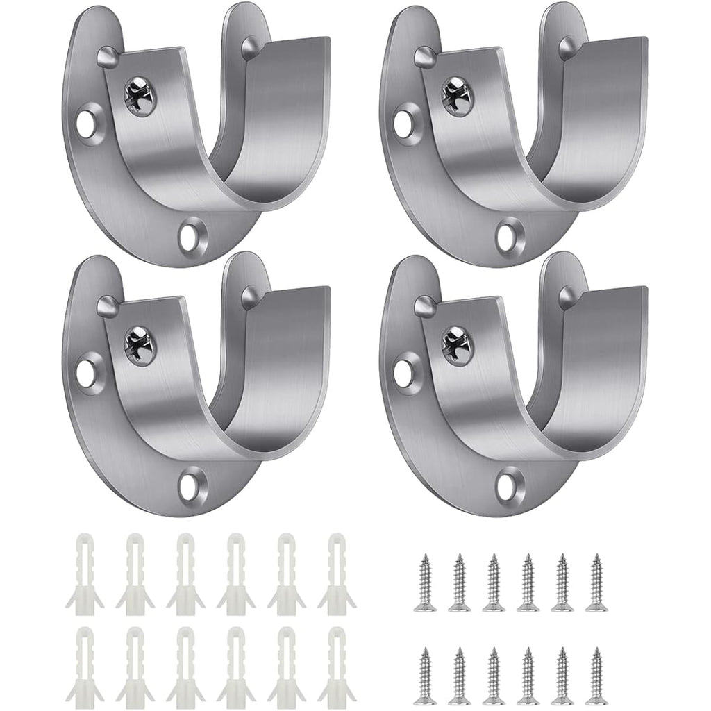 4 Packs Stainless Steel Wardrobe Bracket U-Shaped Rod Socket Flange 1-1/4" Diameter Heavy Duty Closet Rod Brackets End Supports For Closet Rod With Screws (Silver)