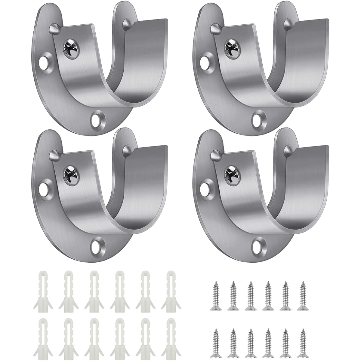 4 Packs Stainless Steel Wardrobe Bracket U-Shaped Rod Socket Flange 1-1/4" Diameter Heavy Duty Closet Rod Brackets End Supports For Closet Rod With Screws (Silver)