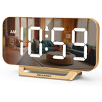 Peakeep Slim Digital Mirror Aesthetic Alarm Clock For Bedrooms Desk Decor | Plug In Electric Big Led Modern Small Clock For Office Living Room, Battery Backup, 6 Dimmers (Gold)