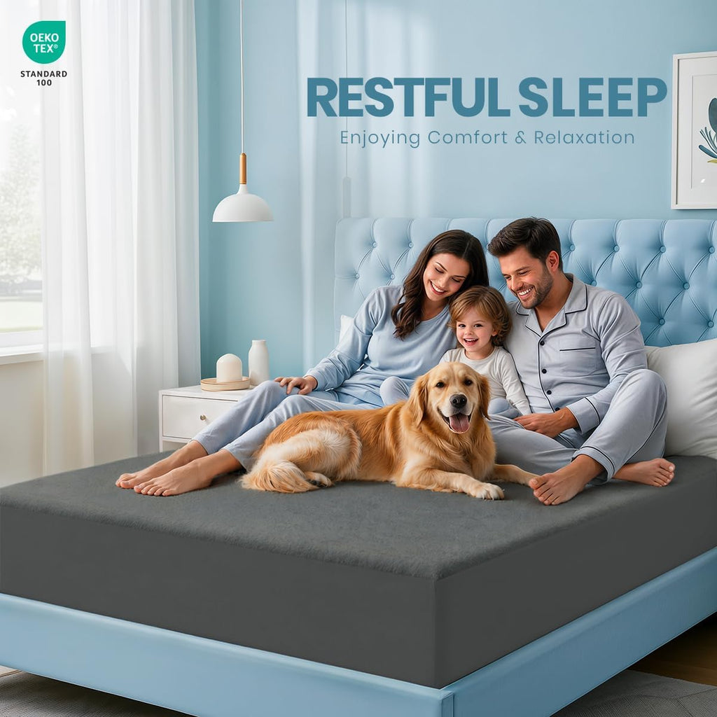 Utopia Bedding Queen Size Mattress Protector Waterproof, Premium 200 Gsm Terry Mattress Cover, Soft & Breathable Bed Cover, Fitted Sheet Style Stretchable Deep Pockets 17" (Gray)
