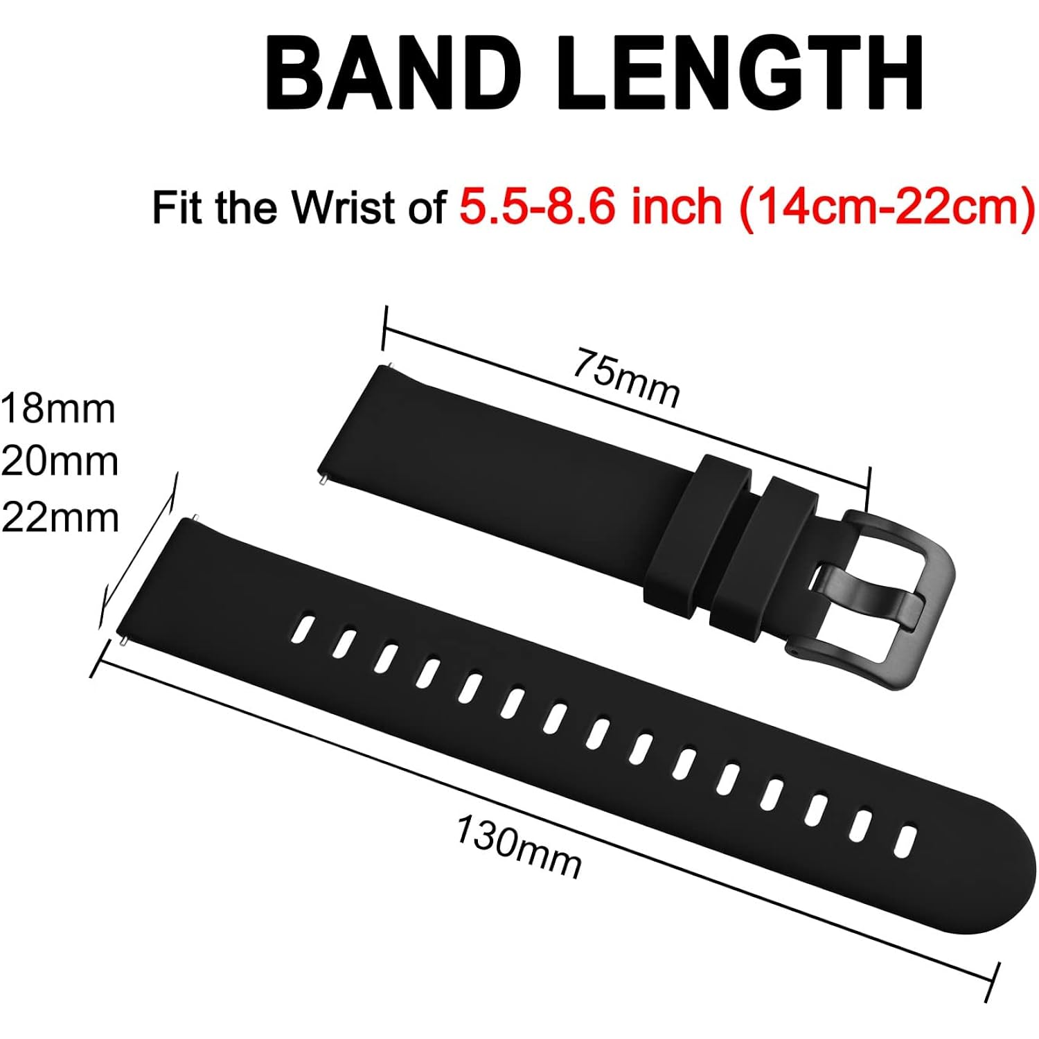 Bisonstrap Silicone Watch Bands, Slim Watch Straps With Quick Release, 22Mm, Black With Black Buckle