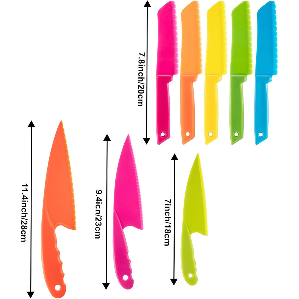 Jovitec 8 Pcs Kid Cooking Kitchen Knife Set, Plastic Serrated Edges Children'S Safe Chef Nylon Knives For Cutting Fruit Bread Cake Salad Lettuce Kids Cooking Supply(Multi Colors Square Knife)