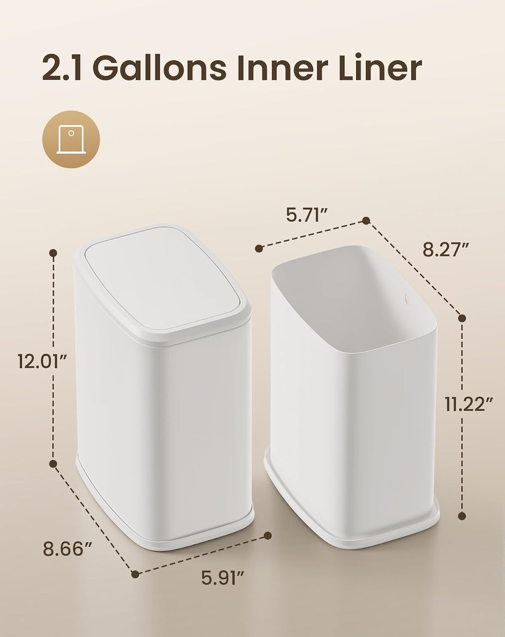 Cesun 2.1 Gallon Bathroom Trash Can With Swing-Top Lid, Small Stainless Steel Garbage Can With Removable Inner Bucket, Slim Waste Basket For Home, Office, Toilet, Bedroom, Living Room (White)