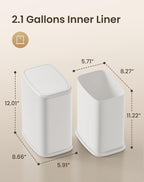 Cesun 2.1 Gallon Bathroom Trash Can With Swing-Top Lid, Small Stainless Steel Garbage Can With Removable Inner Bucket, Slim Waste Basket For Home, Office, Toilet, Bedroom, Living Room (White)