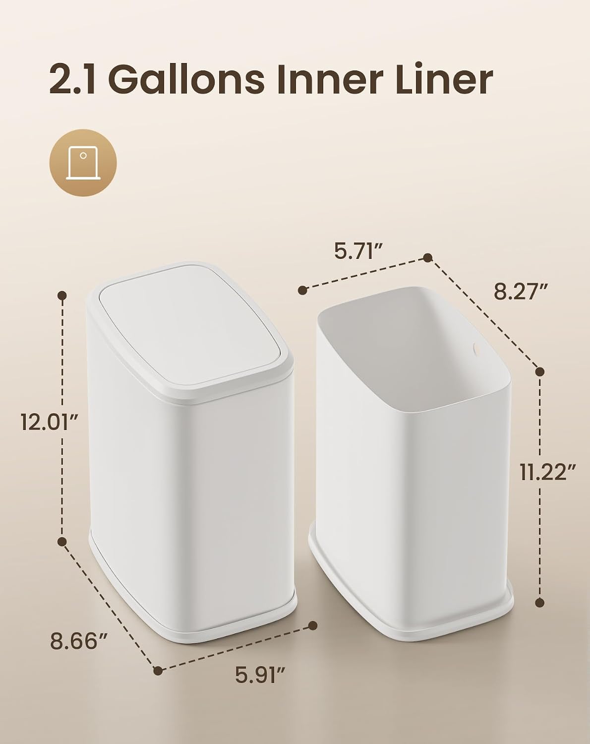 Cesun 2.1 Gallon Bathroom Trash Can With Swing-Top Lid, Small Stainless Steel Garbage Can With Removable Inner Bucket, Slim Waste Basket For Home, Office, Toilet, Bedroom, Living Room (White)