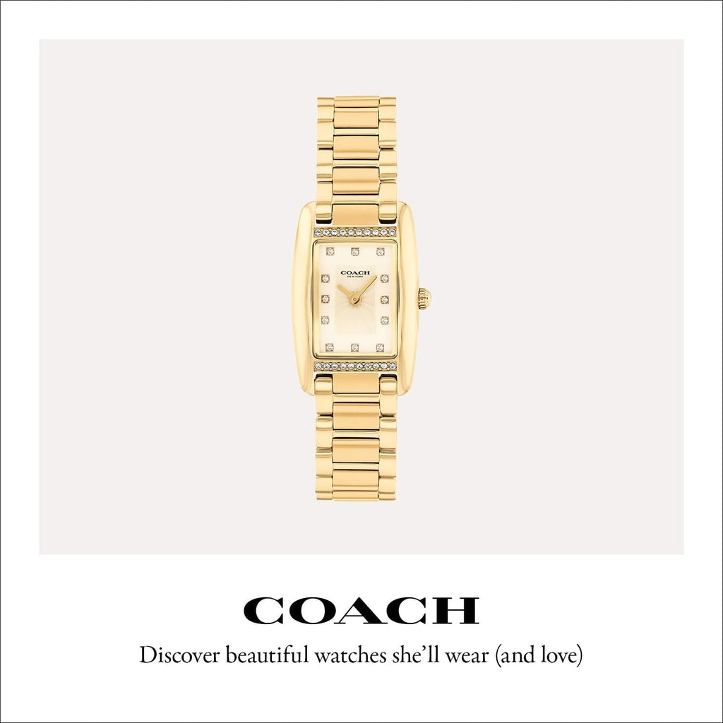 Coach Women'S Reese 2H Quartz Watch, Petite Rectangle Case, Stainless Steel Link Bracelet With Crystal Accents, Timeless Minimalism For Every Day - Gift For Her