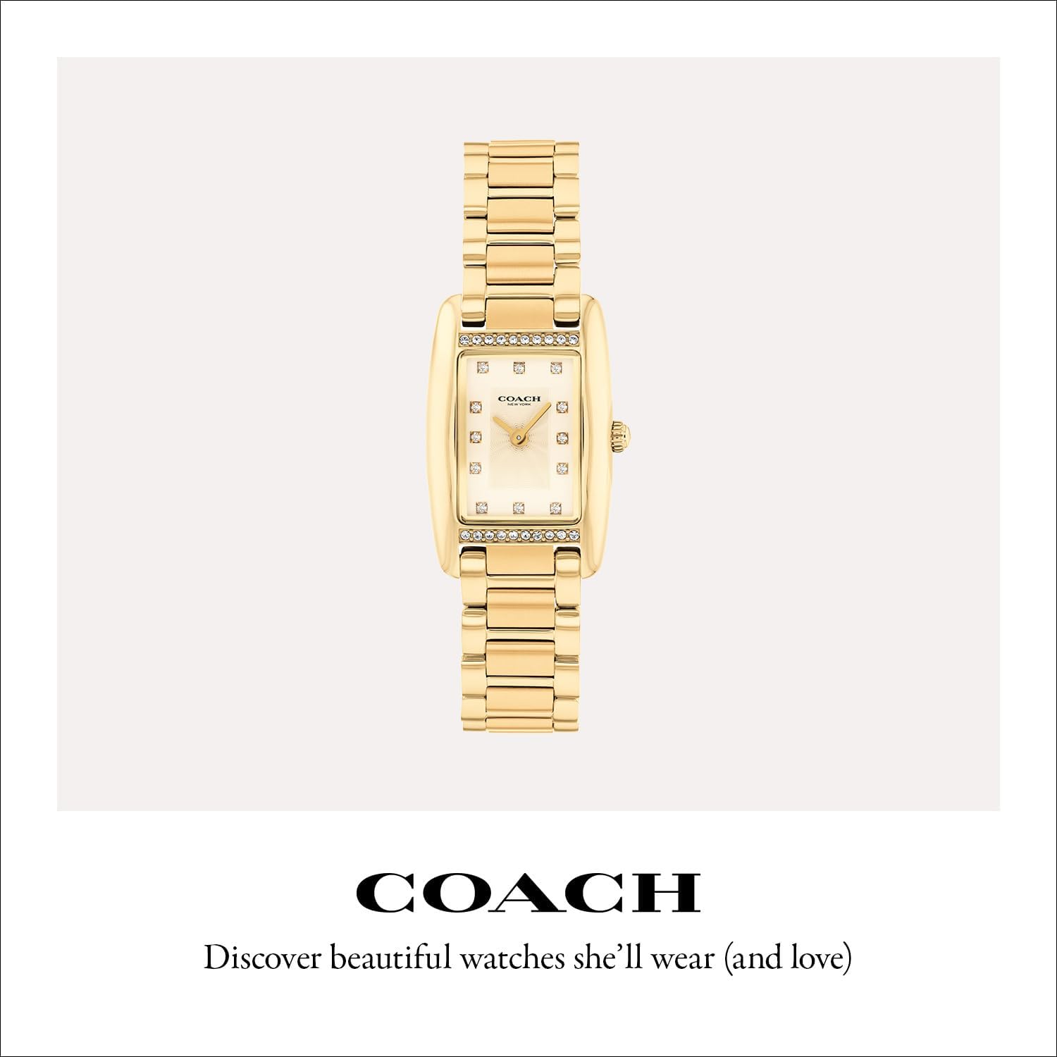 Coach Women'S Reese 2H Quartz Watch, Petite Rectangle Case, Stainless Steel Link Bracelet With Crystal Accents, Timeless Minimalism For Every Day - Gift For Her