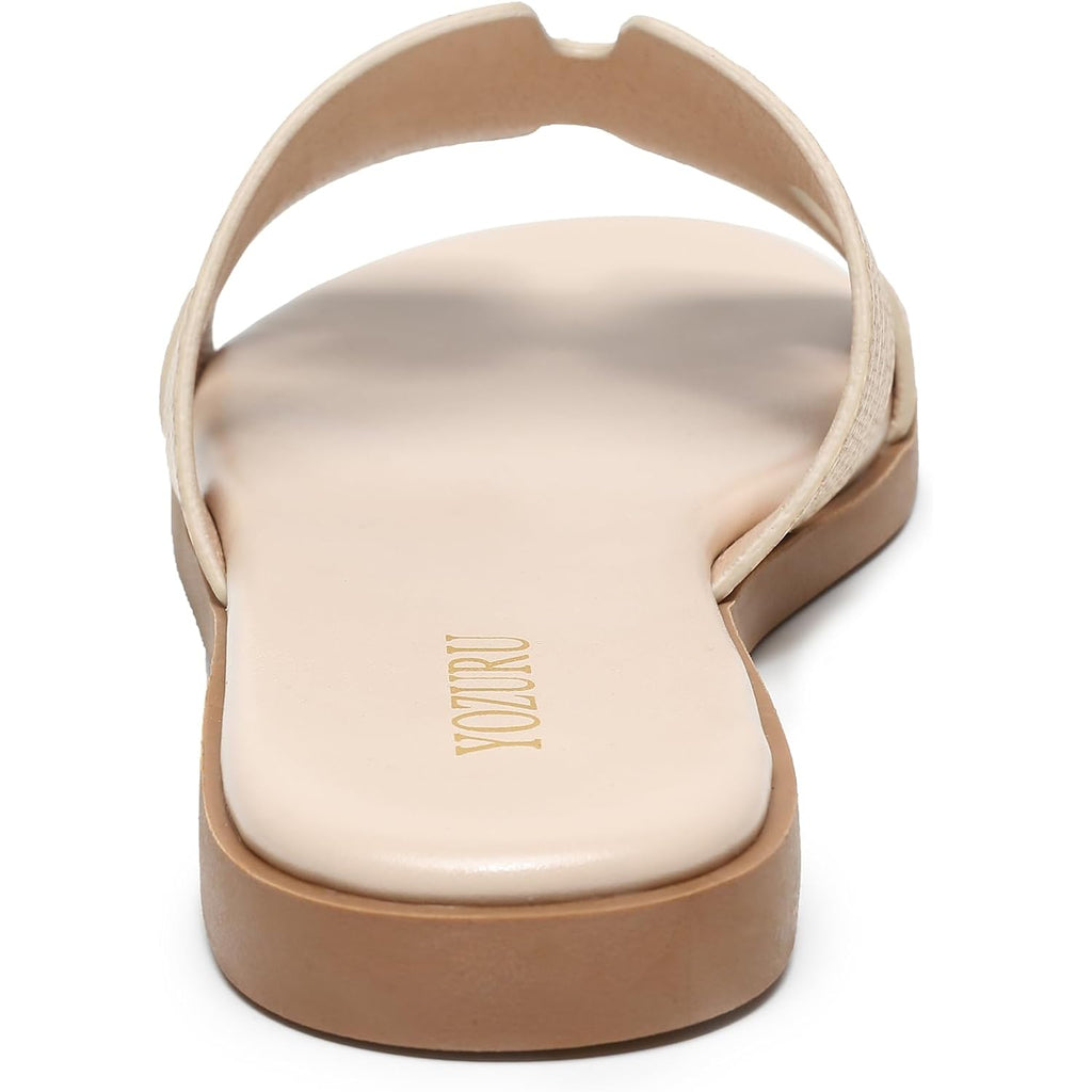 Womens Flat Sandals Open Toe Dressy Summer Sandals Comfortable Casual Slip On Leather Slides Sandals For Women