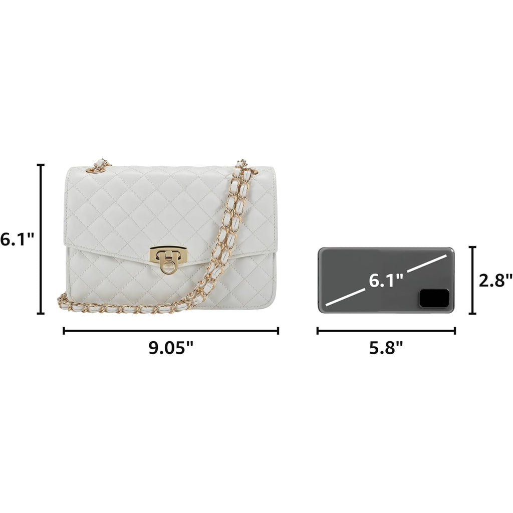 Gm Likkie Quilted Shoulder Bag For Women, Medium Flap Crossbody Handbag With Chain Strap, Soft Vegan Leather Clutch Purse