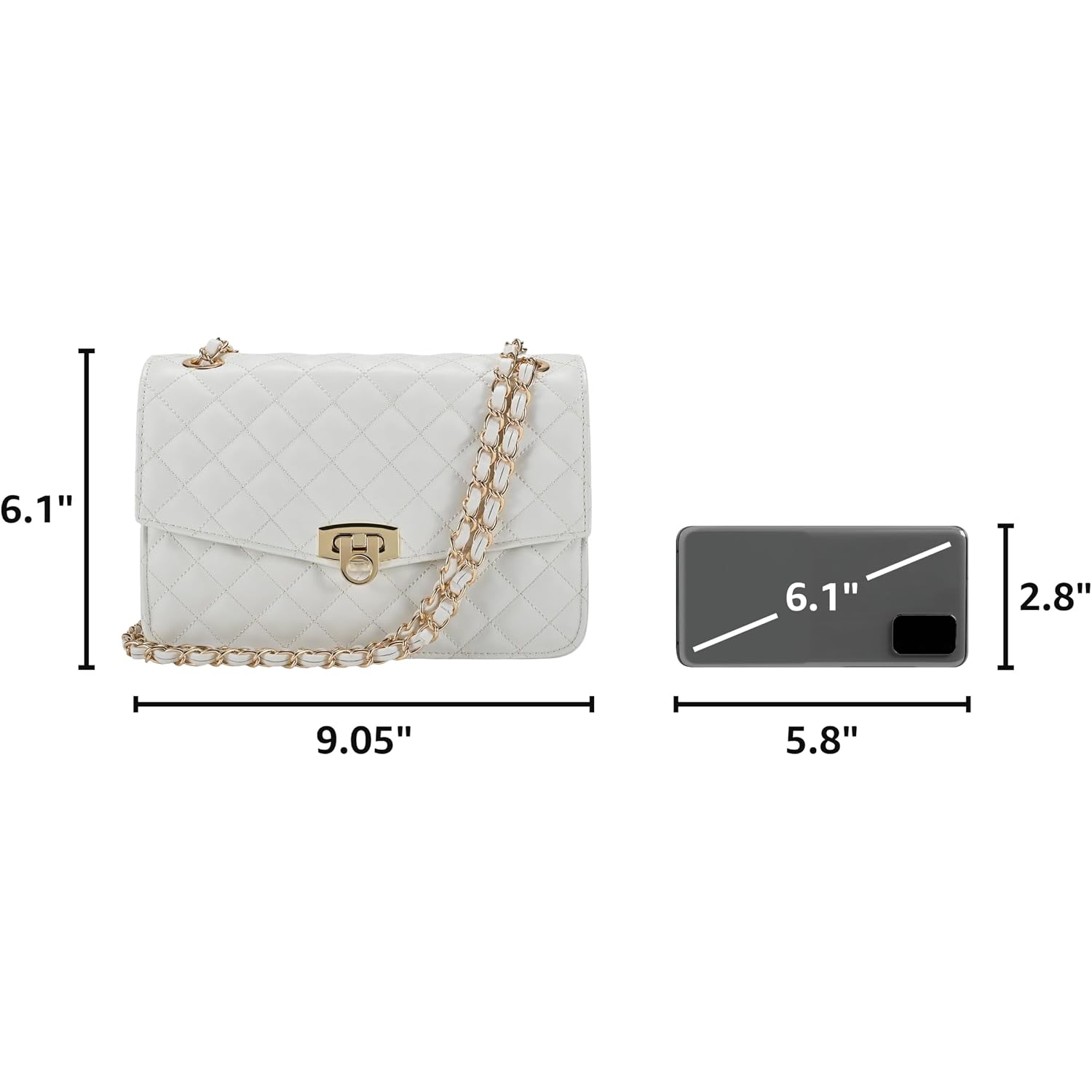 Gm Likkie Quilted Shoulder Bag For Women, Medium Flap Crossbody Handbag With Chain Strap, Soft Vegan Leather Clutch Purse