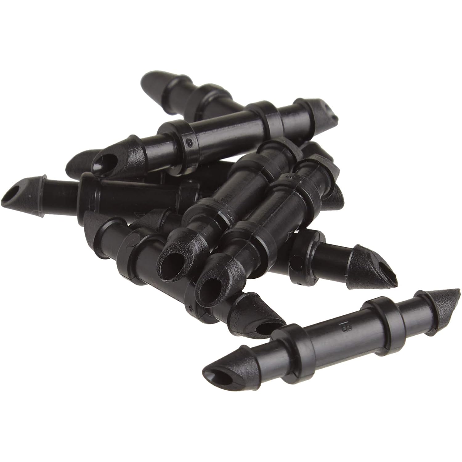 Raindrip 312050B Drip Irrigation Fittings Single Barbed Coupling Connectors, 1/4-Inch, 50 Per Bag, For Trees, Shrubs, Gardens, Black
