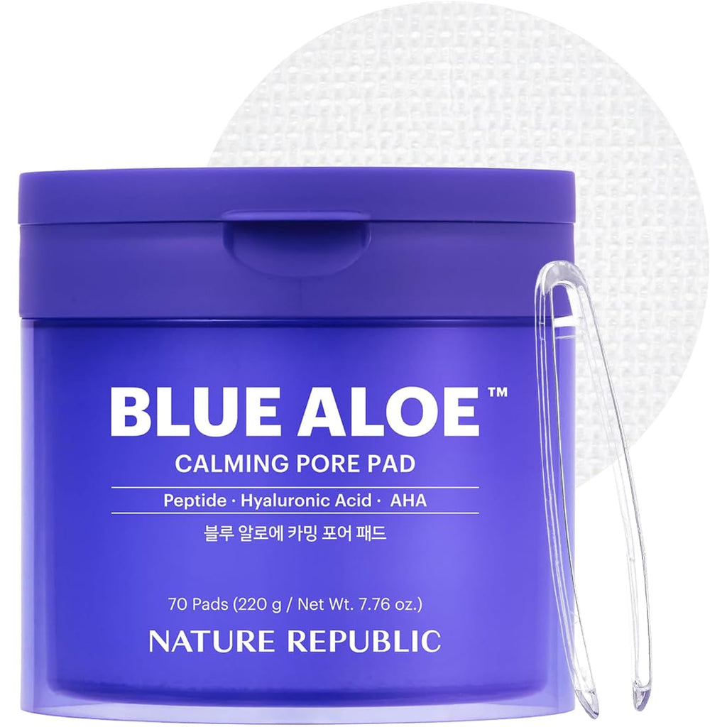 Nature Republic Blue Aloe Calming Pore Pad | Cooling & Soothing Toner Pads, Pore Care, Dual-Texture Facial Pads With Hyaluronic Acids, Peptide, Aha, Korean Skincare (70 Pads)