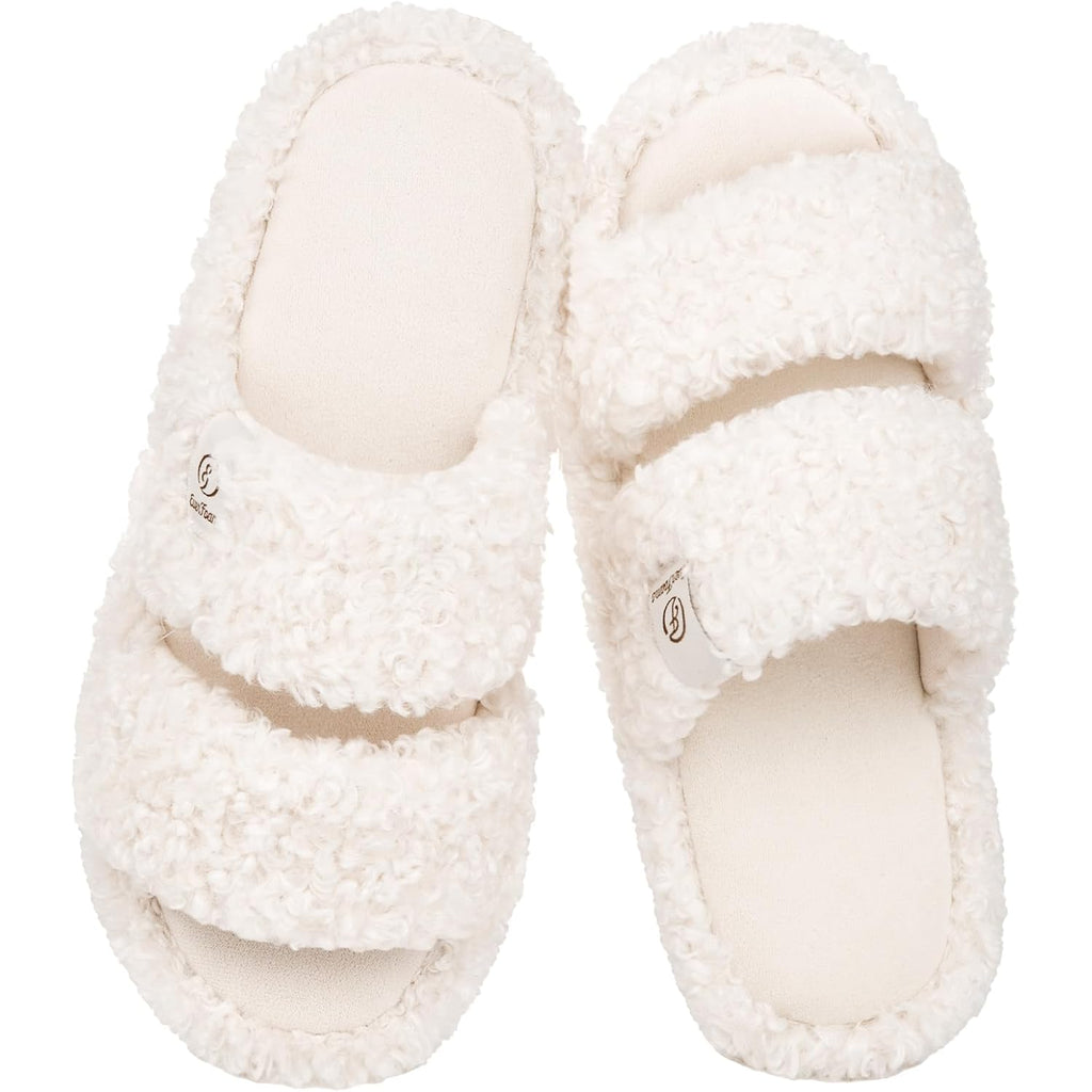 Everfoams Women'S Fuzzy Open Toe Slippers Comfy Soft Memory Foam Indoor House Shoes