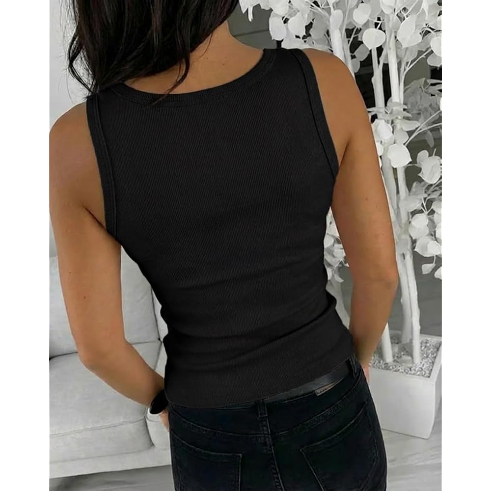 Womens Sleeveless U Neck Tank Top Rhinestone Ribbed Fitted Shirts Cute Summer Going Out Clothes 2026