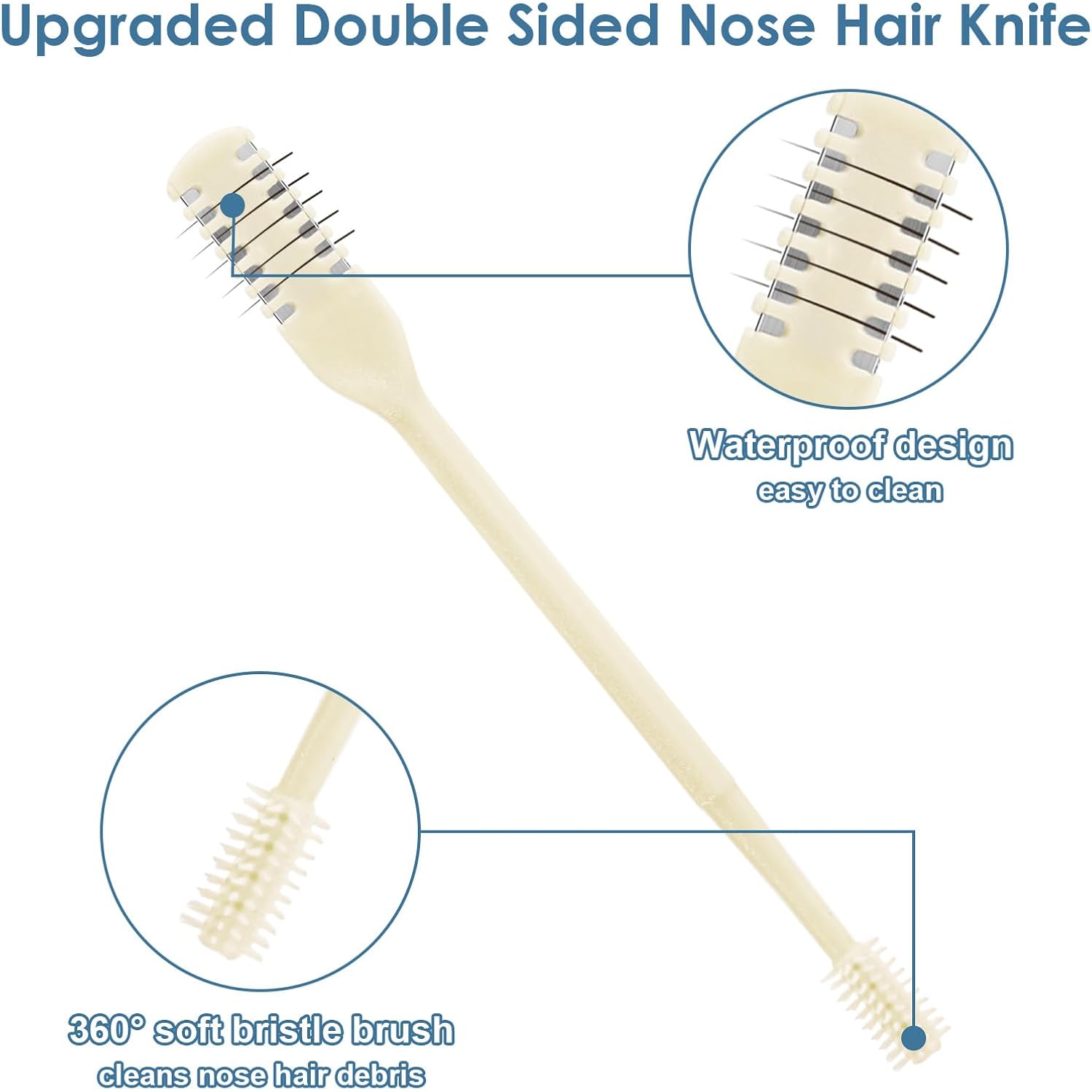 ZKENIRD 6 Pcs 2-in-1 Nasal Cutter, Upgrade Double Sided Nose Knife, 360 Nostril Hair Remover Tool, Trimmer for Men, Women, Soft Cleaning Brush (Cream)