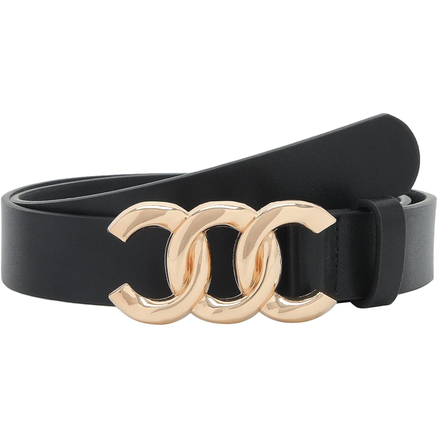 Women Belt for Jeans Dress Cinch Waist Belt for Ladies Faux Leather Belt with Gold Buckle