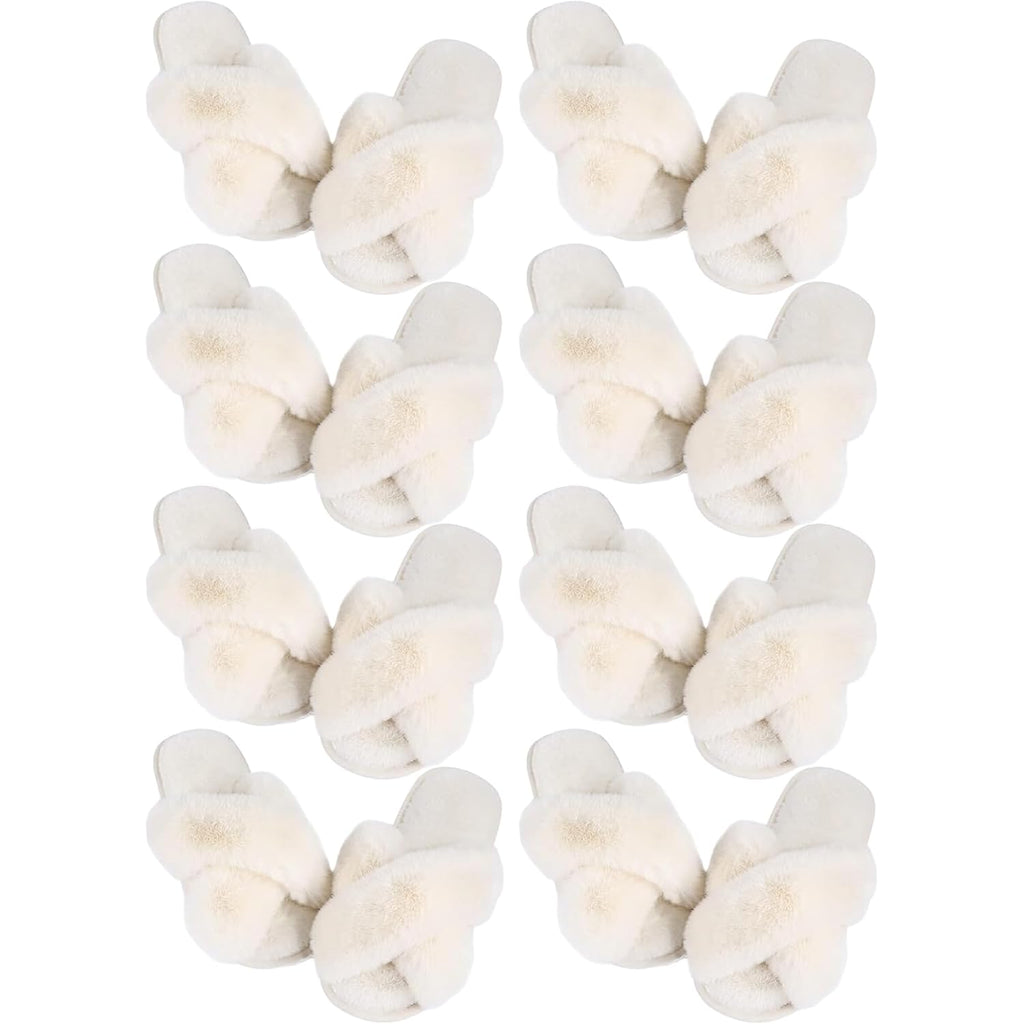 Liitrsh 8 Pairs Women'S Cross Band Slippers Fuzzy House Slippers Plush Furry Bridesmaid Shoes Open Toe Soft Warm Shoes