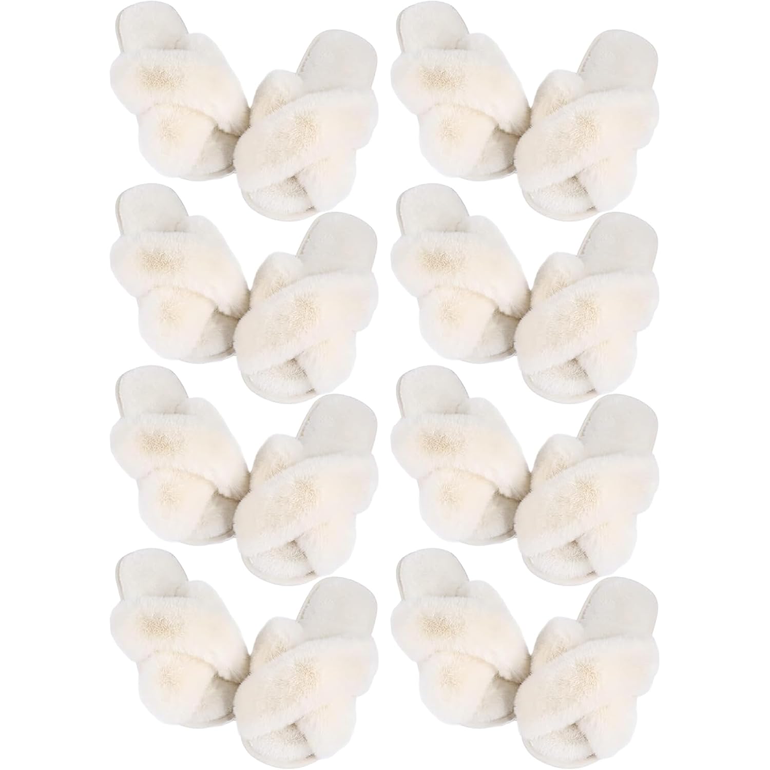 Liitrsh 8 Pairs Women'S Cross Band Slippers Fuzzy House Slippers Plush Furry Bridesmaid Shoes Open Toe Soft Warm Shoes