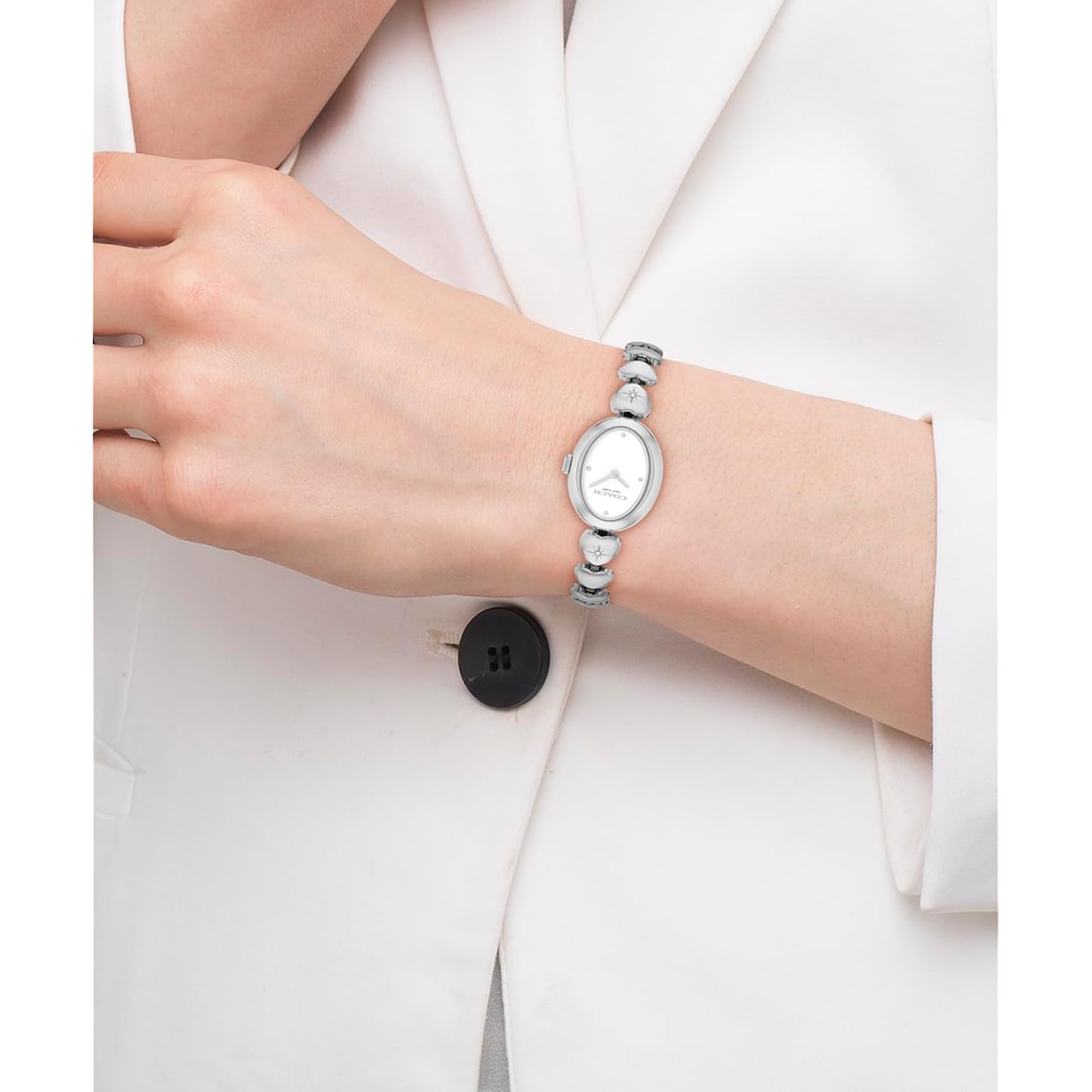 Coach Sammy Women’S Quartz Watch - Heart-Link Bracelet With Crystals, White Lacquer Dial - Modern, Versatile Timepiece - Gift For Her 22.5Mm