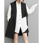 Ellazhu Women'S Funky Lapel Collar Cardigan Vest Solid Color Assymmetrical Sleeveless Outerwear Gz121 A