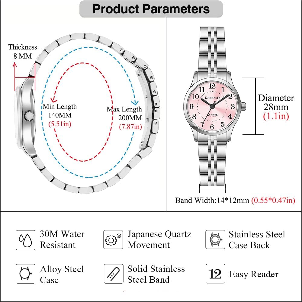 Easy Reader Watch for Women with Solid Stainless Steel Band Ladies Dress Watch Water Resistant