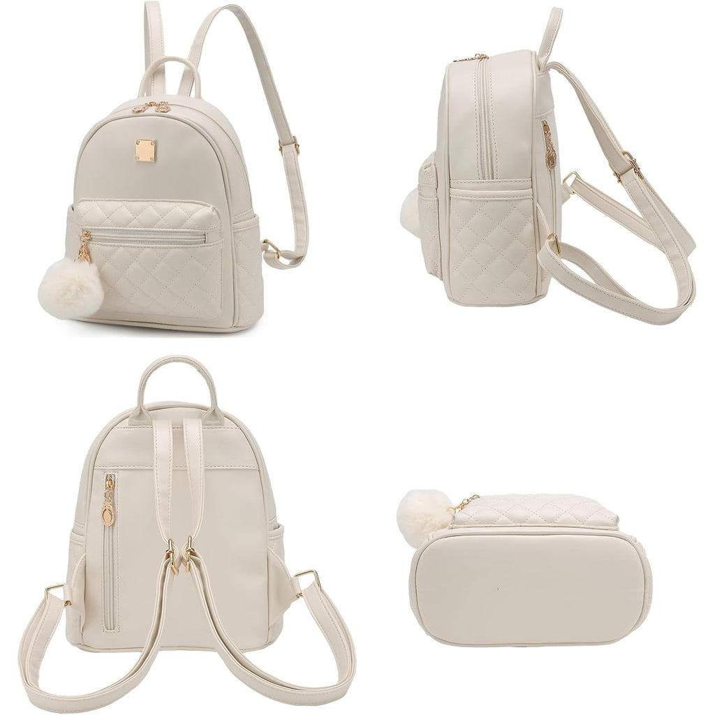Girls Fashion Mini Backpack Purse Small Cute Plaid Leather Women Backpacks Little Bag (Ivory)