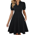 Mokayee Womens Summer Short Puff Sleeve Casual Semi-Formal Fit And Flare Church Wedding Guest Work Dresses With Pockets