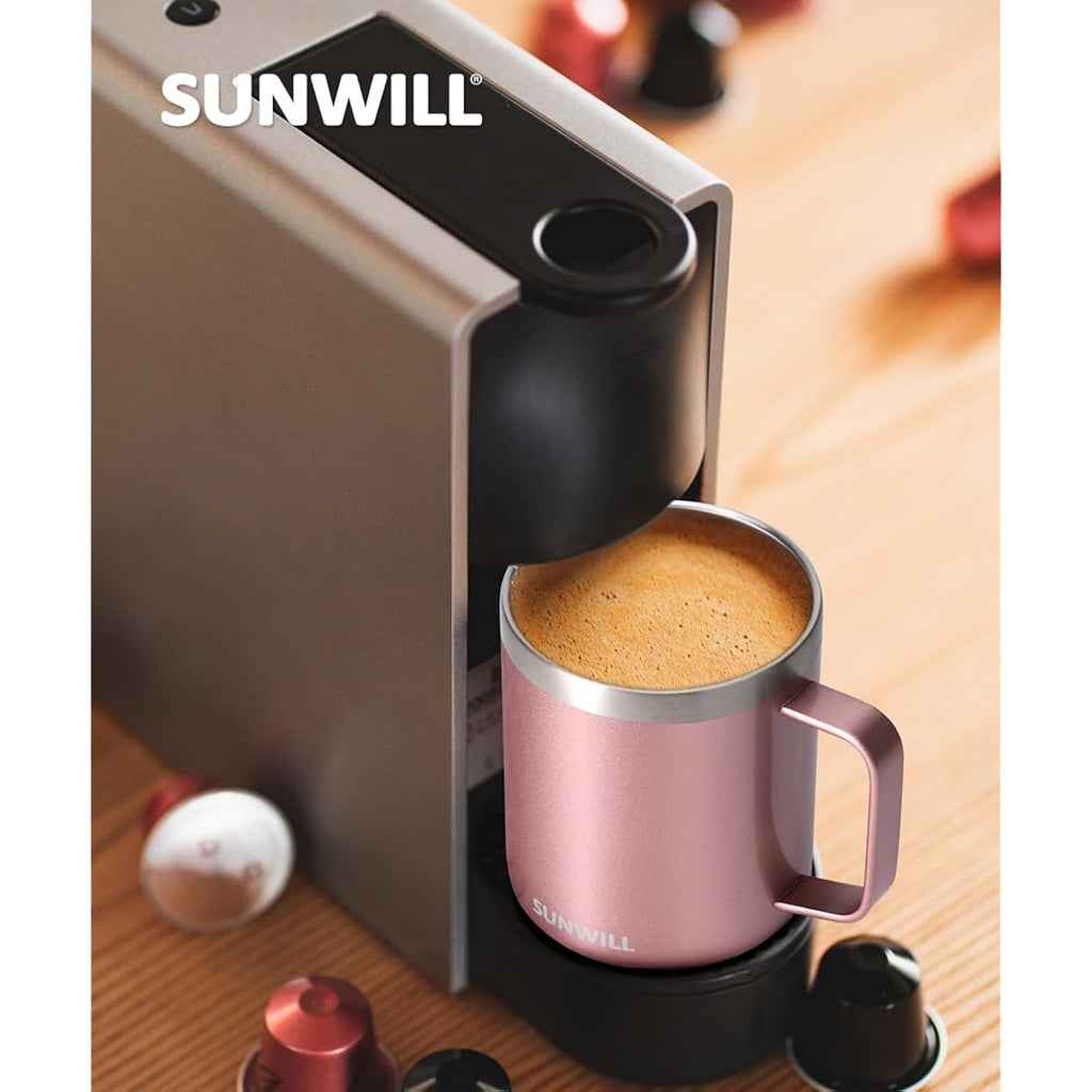 Sunwill Travel Coffee Mug With Lid, Insulated Tumbler With Handle, 14 Oz Stainless Steel Cup For Ice, Water, Tea, Rose Gold