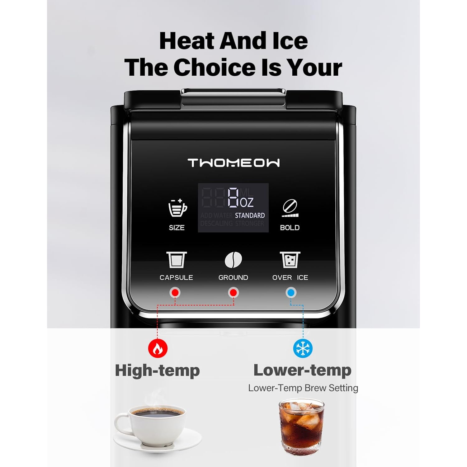 K Cup Coffee Maker With Bold Setting, Single Serve Hot & Iced Coffee Maker for K-Cup and Grounds, 52 Oz Removable Water Tank, 6 to 14oz Brew Size, Pod Coffee Machine With Reusable Filter,(Black)