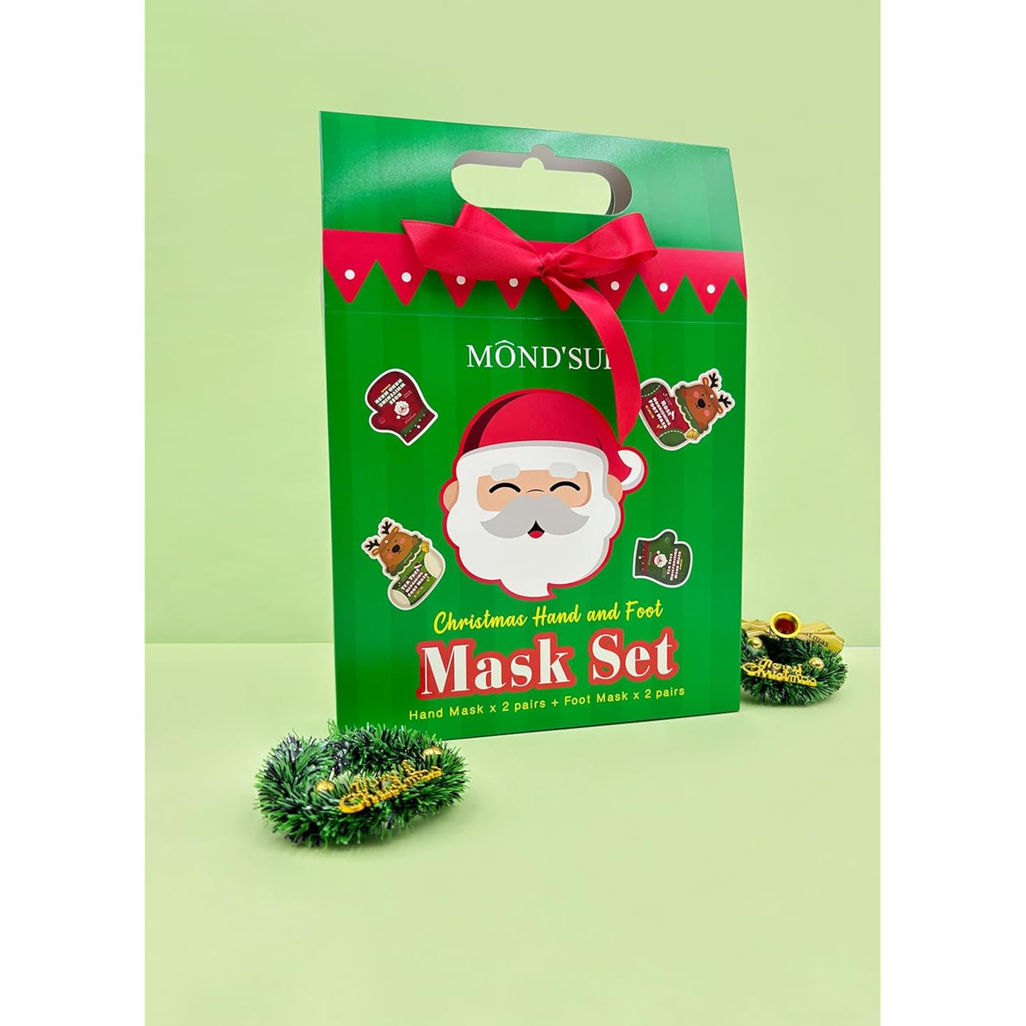 MOND'SUB Christmas Hand and Foot Mask,Moisturizing & Repairing,Self Care Gifts for Women,Spa Kit, Stocking Stuffers, 2 Gloves & 2 Socks,Rose & Tea Tree