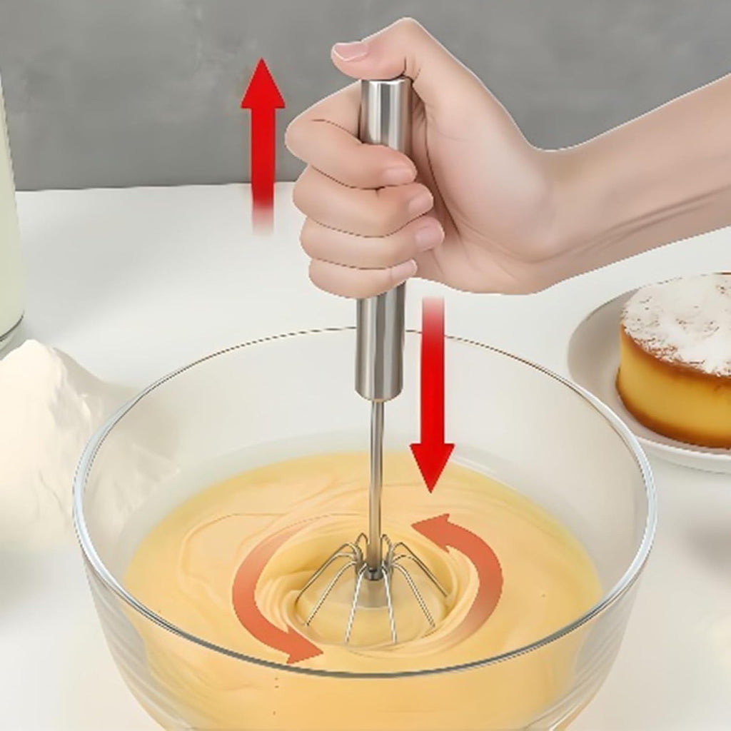 Digead Stainless Steel Egg Whisk, Hand Push Rotary Whisk Blender, Versatile Milk Frother, Hand Push Mixer Stirrer For Blending, Whisking, Beating & Stirring (12In)