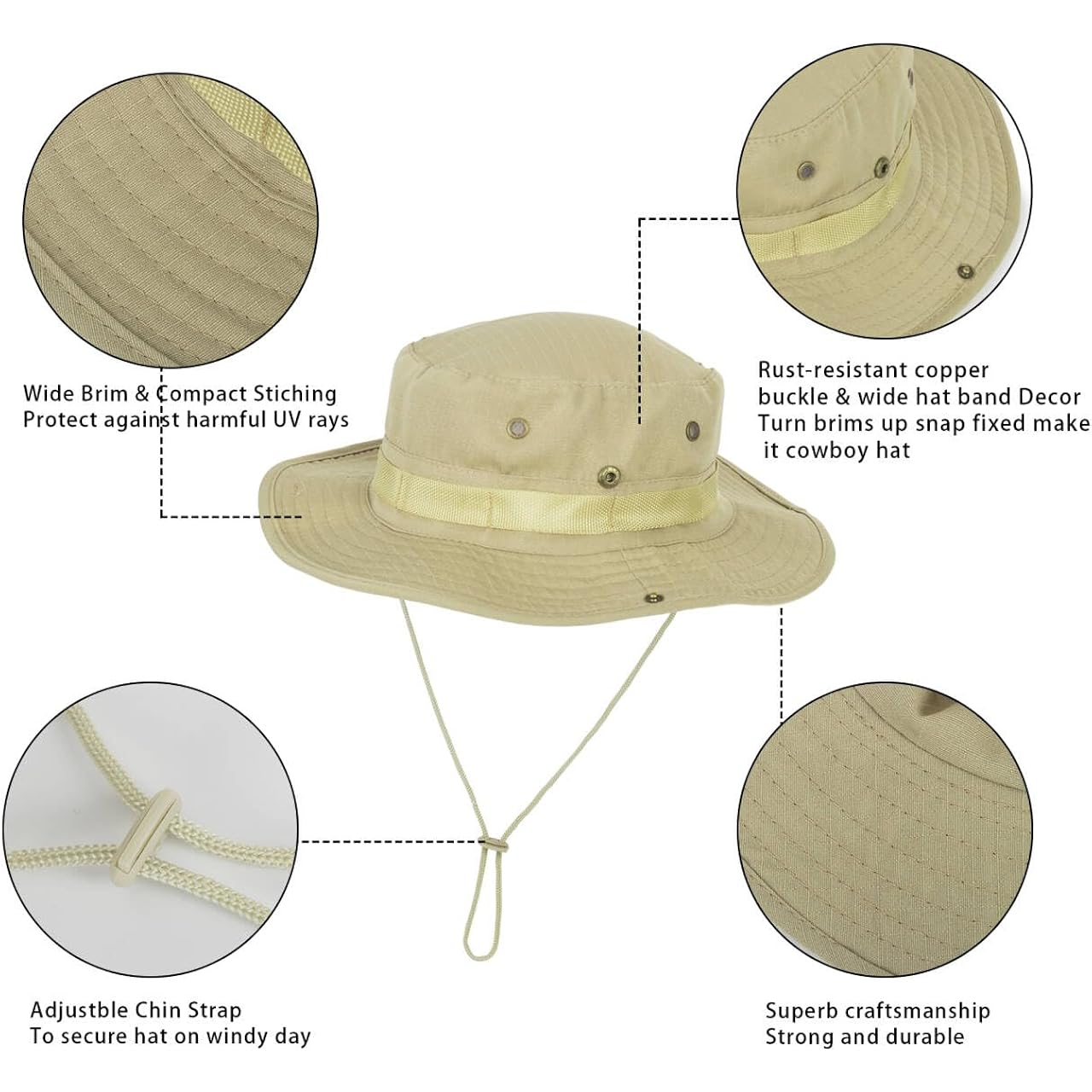Unisex Wide-Brim Sun-Boonie-Hat Safari Foldable Fishing-Hat Upf Bucket-Hat