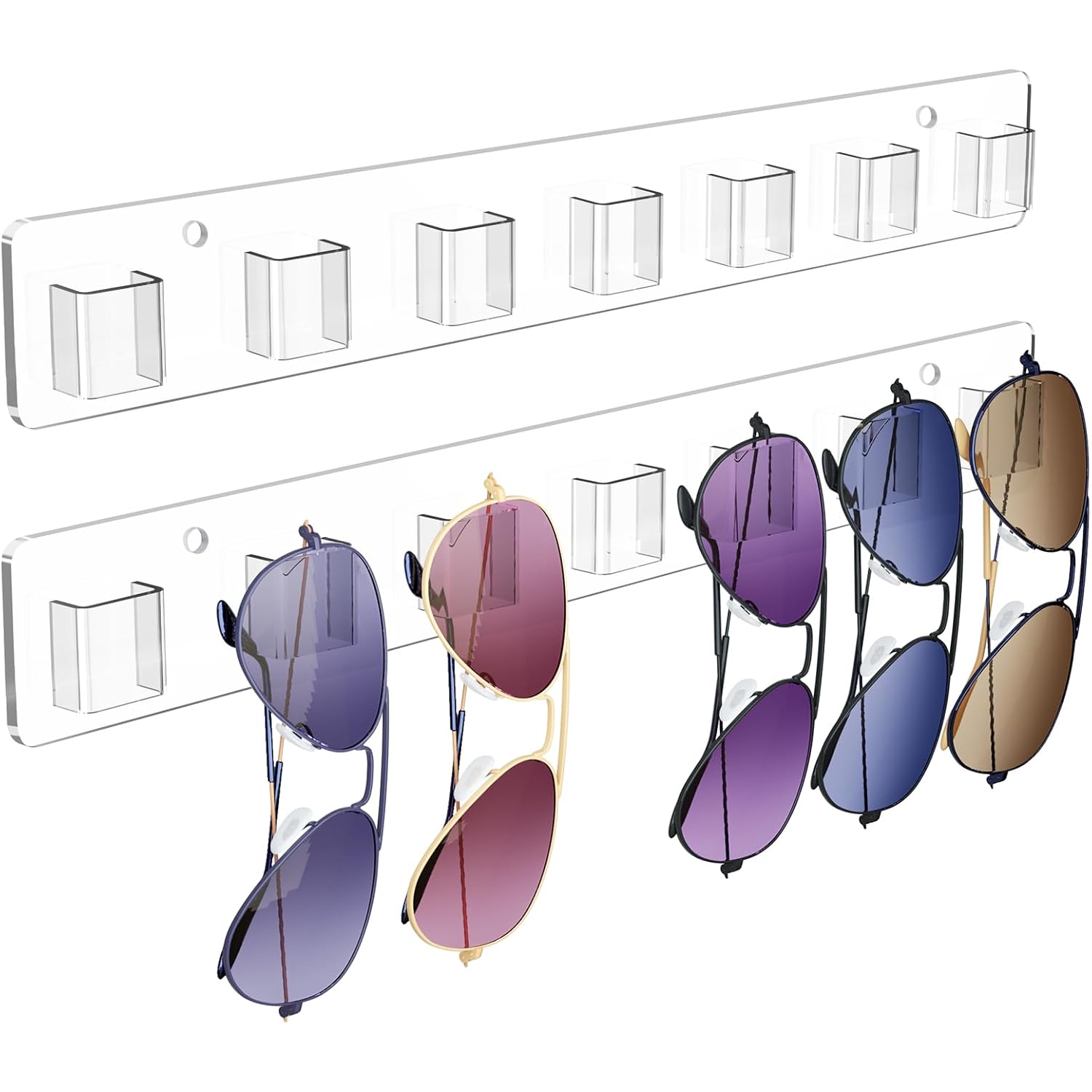 Sunglasses Organizer 2 Pack, Wall Glasses Holder, Acrylic Sunglasses Display, Eyeglass Organizer For Multiple Glasses For Office & Home Decor, Unique Gifts For Husband, Women & Girls, Clear