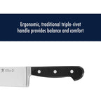 Henckels Classic 8-Inch Chef Knife, Razor-Sharp, German Engineered | Fully Forged Construction Provides Balance With Traditional Triple-Rivet Handles Enables Comfortable Easy Cutting.