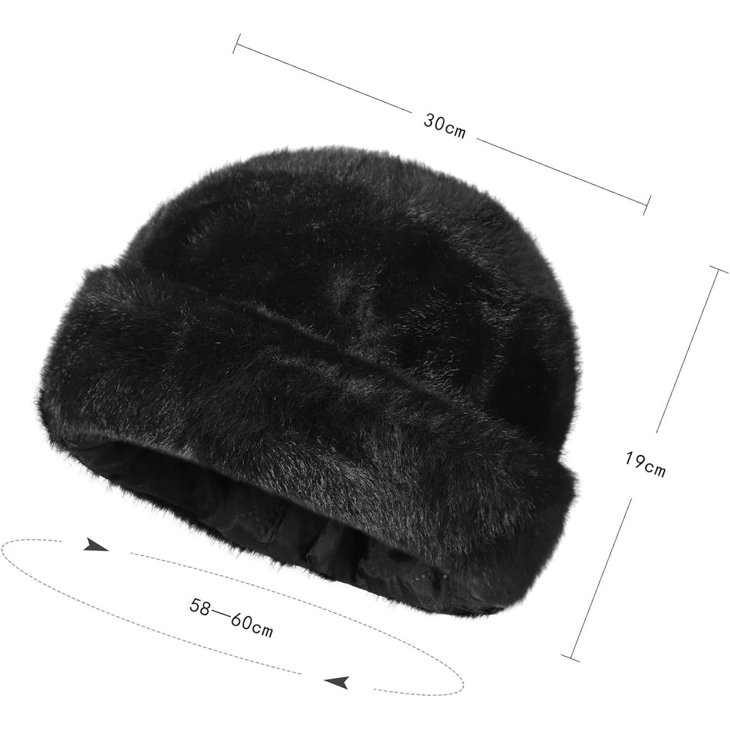 SIQITECHNO Men Faux Fur Trapper Hat Russian Cossack Style Trooper Hat Furry Ushanka Hat Winter Outdoor Warm Hunting Ski Cap