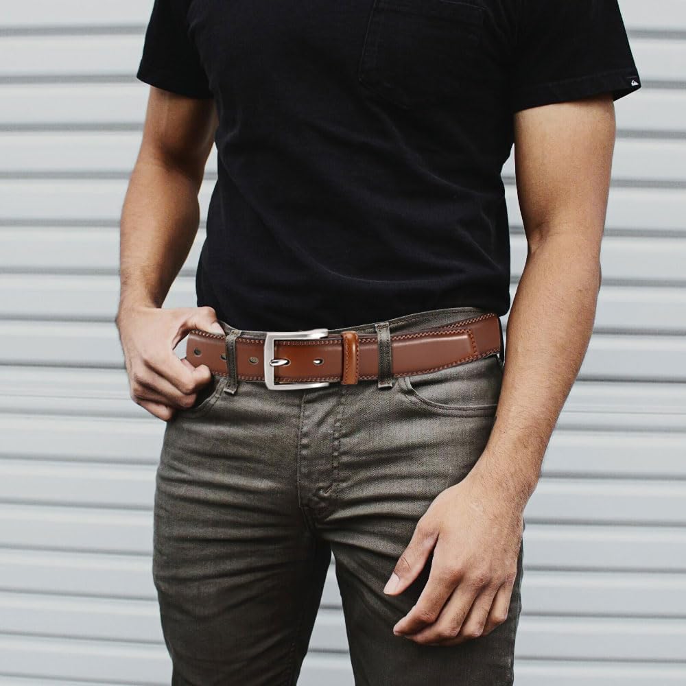 Mens Dress Belt - Genuine Leather Dress Belts For Men,Casual Suit Jeans Belt-Single Prong Buckle Black Belt
