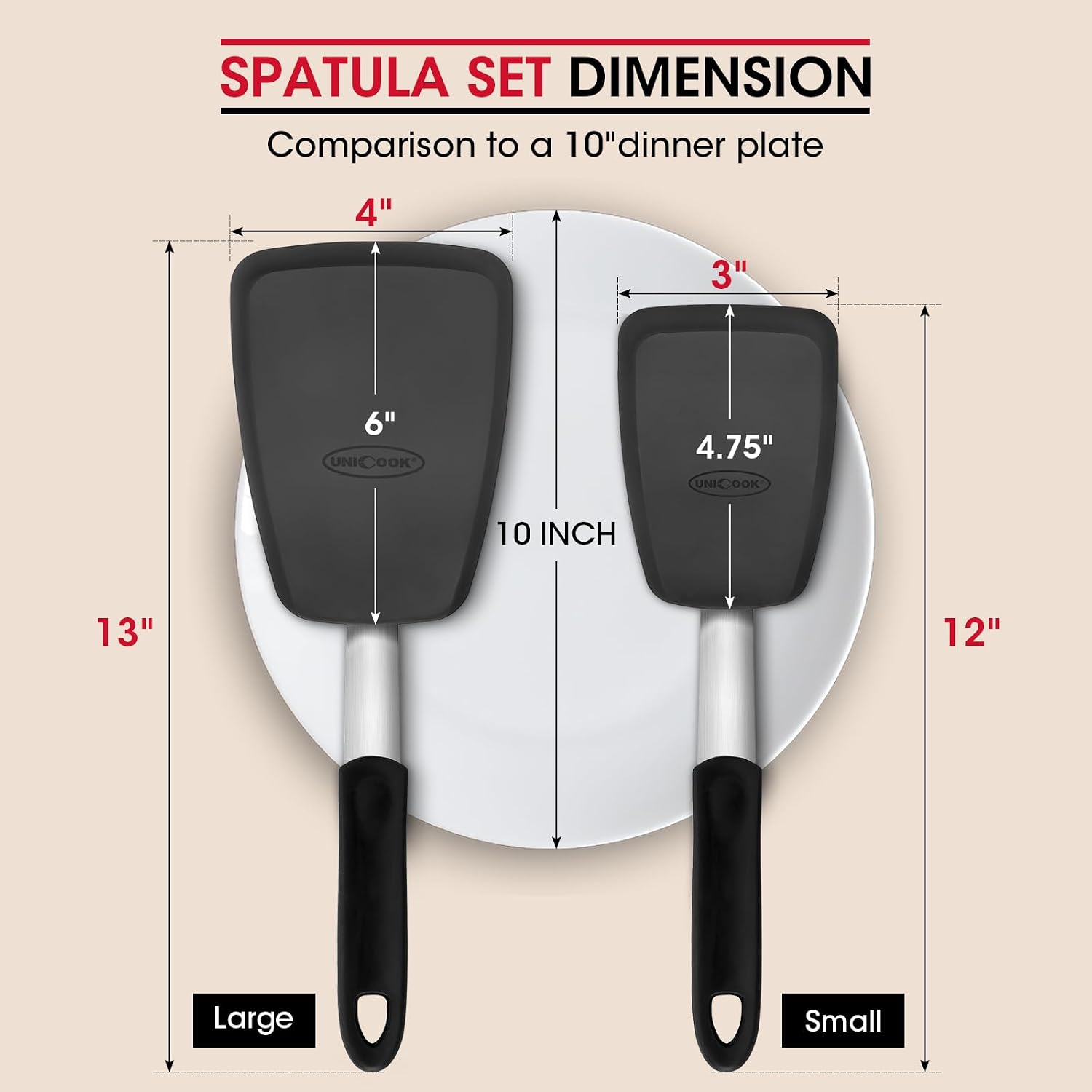 Unicook 2 Pack Flexible Silicone Spatula, Turner, 600F Heat Resistant, Ideal For Flipping Eggs, Burgers, Crepes And More, Black