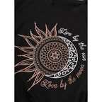 MaQiYa Womens Graphic Tees Summer Vintage Short Sleeve Cotton Moon and Sun Printed T Shirts Tops Black
