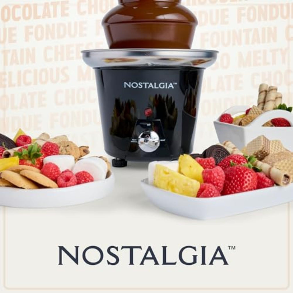 Nostalgia 3 Tier Electric Chocolate Fondue Fountain Machine For Parties - Melts Cheese, Queso, Candy, And Liqueur - Dip Strawberries, Apple Wedges, Vegetables, And More - 24-Ounce - Black, Small