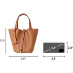 Genuine Leather Lock Design Bucket Bag Vegetable Basket, Fashionable And Versatile Satchel Handbag