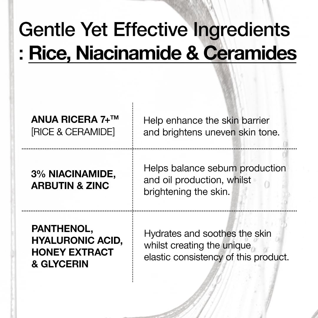Anua Rice Ceramide 7 Hydrating Barrier Serum, Moisturizing Face Serum, Non-Comodogenic, Hyaluronic Acid, Niacinamide, Lightweight, Fragrance Free, Sensitive Dry Skin, Korean Skincare, 1.69 Fl Oz