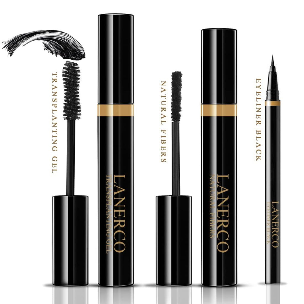 4D Silk Fiber Lash Mascara & Waterproof Liquid Eyeliner Set, Lengthening & Volumizing, Smudge-Proof Long Lasting, Hypoallergenic Gel Fiber Formula, Ideal Eye Makeup Gift for Women