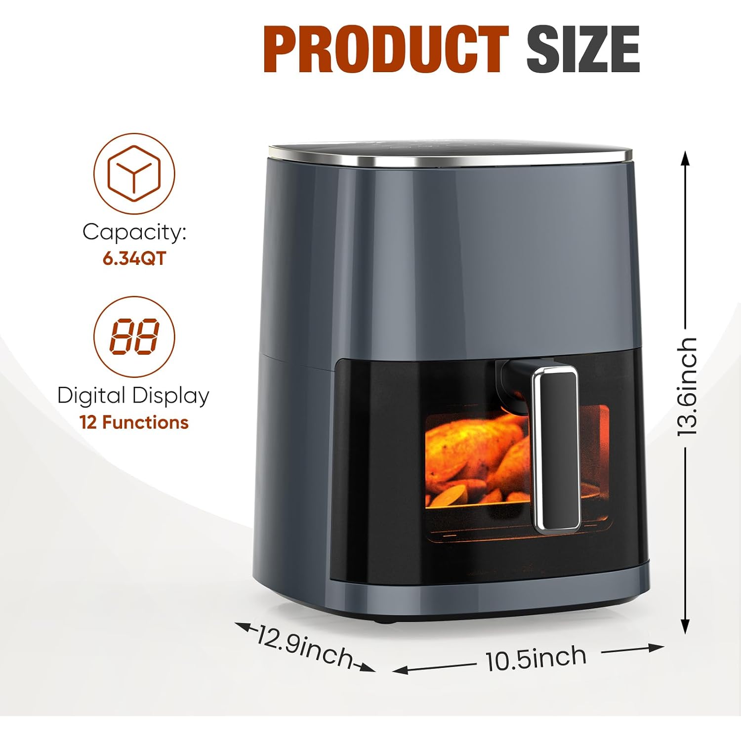 Sweetcrispy Air Fryer 6 Quarts With Window, 12-In-1 Square Airfryer Oven For Family, 400°F Rapid Air Crispy Technology, Roast Bake Dehydrate, Nonstick & Easy-Clean Basket