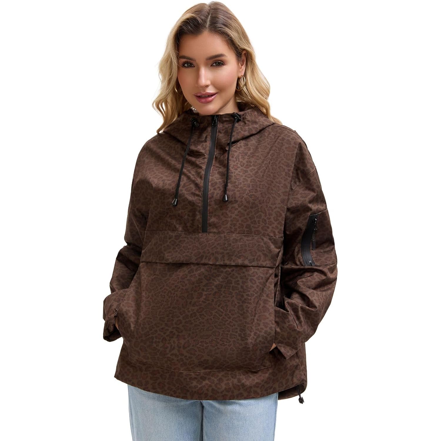 Puffit Rain Jacket Women, Women’S Lightweight Anorak Pullover Hoodie Jacket, Water-Resistant