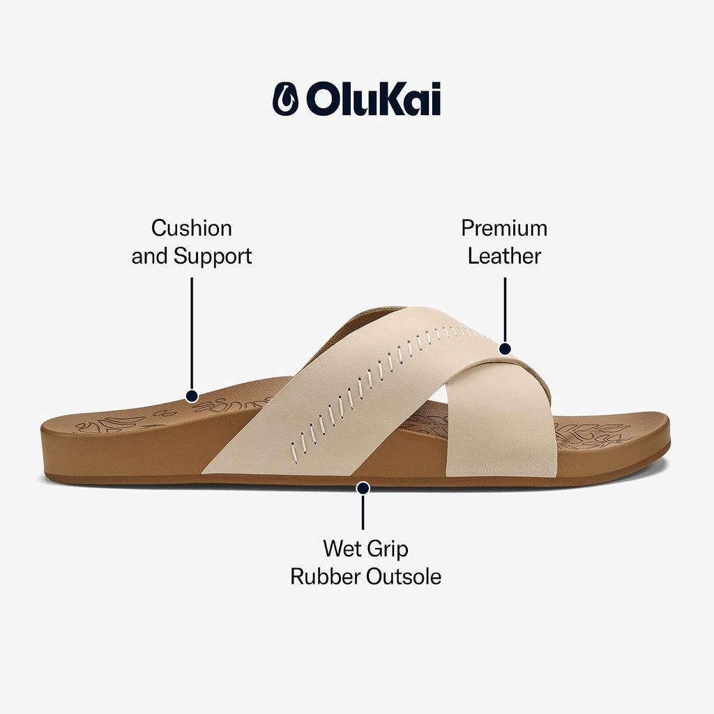 Olukai Kipe'A Olu Women'S Slide Sandal, Premium Leather, Relaxed & Dressy Design For Any Occasion, All-Day Comfort & Fit