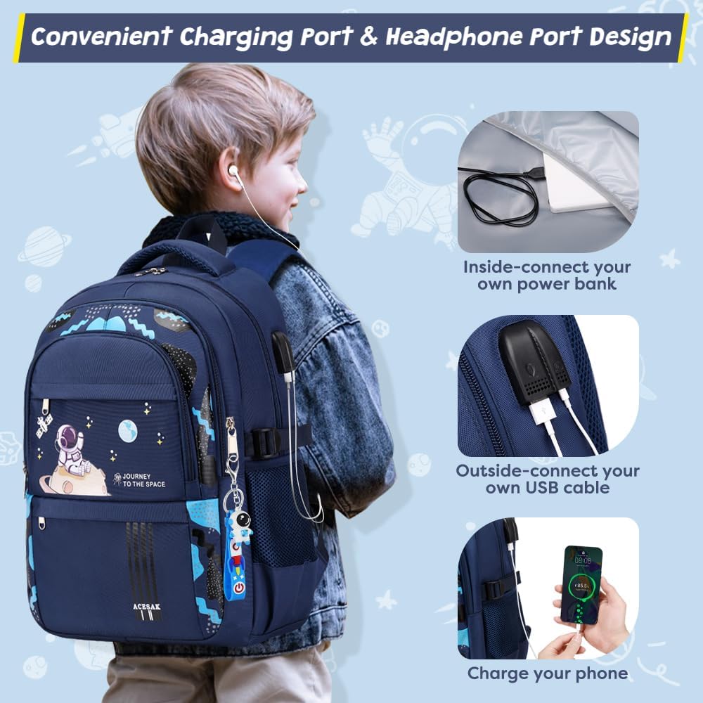 Acesak Backpack For Boys - Boy Backpack Schoolbag For Boys Kids Children Teens Girls Elementary Middle School Bags, Waterproof Lightweight Kids Bookbag Backpacks Casual Daypack With Lunch Bag Set